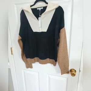 Baltic Born Black and Tan Sigrid Half Zip Sweater Boho Old Money Preppy Academia